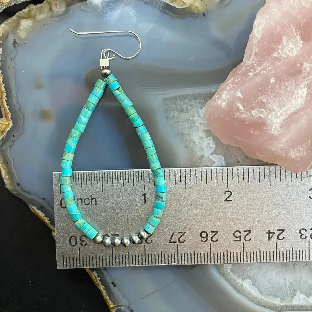 Sterling Turquoise Beads and Navajo Pearl Beads Hoop Earrings For Women - Picture 9 of 10